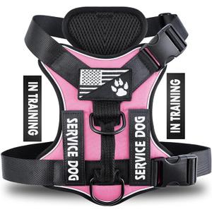 Demigreat Service Dog Harness, Reflective Dog Vest Harness with 5 PCS Patches, Adjustable Soft Oxford Pet Harness, Inner Layer Mesh, Easy to Control for Dogs (Large (Pack of 1), Pink)