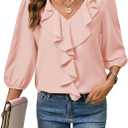 SHEWIN Womens Blouses Dressy Casual 3/4 Length Sleeve Work Shirts Business Casual Tops Spring Outfits for Women 2026 (Pink, M)