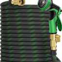 100 ft Garden Hose, 2025 Upgarded Flexible Water Hose 100ft With 10-Pattern Spray Nozzle, Kink-Free, Lightweight, Durable, Leak-Proof Solid Brass Fittings (Black & Green)