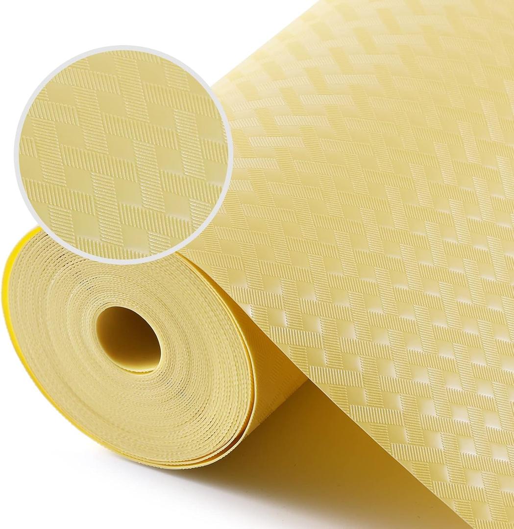 Shelf Liners for Kitchen Cabinets Refrigerator Liners Waterproof & Oil-Proof Kitchen Cupboard Liner Non Adhesive Drawer Mats Non Adhesive Cabinet Liners for Shelves -Yellow Beige 11.8 x 118 Inches (Diagonal Pattern Yellow)