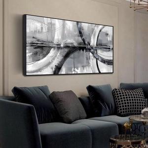 AOZEMI Abstract Painting Wall Art Black and White Canvas Wall Decorations for Living Room Large Pictures Home Office 29"x59"