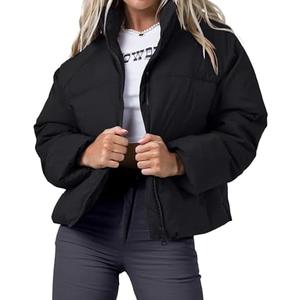 URMOSS Women's Winter Cropped Puffer Jacket 2023 Long Sleeve Lightweight Zip Short Jacket Coat with Pockets L