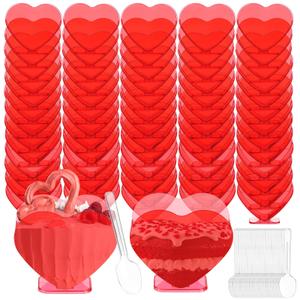 Ziliny Mini Heart Shaped Dessert Cups with Spoons 2.7 oz Valentine Day Plastic Appetizer Cup Clear Disposable Reusable Heart Shaped Bowl for Valentine Wedding Party Cakes Ice Cream(Red,40 Set)