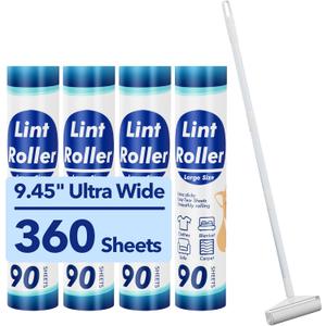 Large Lint Rollers for Carpet, 9.45'' Sticky Rollers for Floor with 360 Sheets, Extendable Long Handle Sticky Mop for Cleaning Couch, Curtains, Cars, Clothing, and Pet Hair