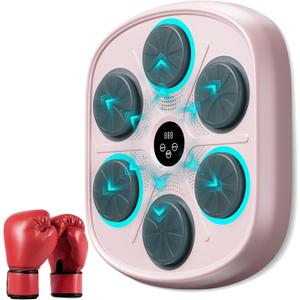 2025 New Model Smart Music Boxing Machine for Adults and Kids, Training Machine with LED Electronic Wall Mounted, Home Indoor Workout Equipment with Premium Boxing Gloves (Pink)