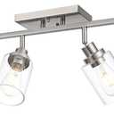 MELUCEE 6-Light Track Lighting Kit Brushed Nickel Semi Flush Mount Ceiling Light Fixture with 6 Rotatable Light Heads, Industrial Accent Lighting for Foyer Art Wall Kitchen, Clear Glass Shade