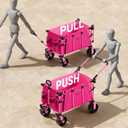 EVER ADVANCED Folding Push Wagon with Canopy, Portable Shopping Cart with Brakes, Collapsible Wagon Cart with All-Terrain Big Wheels for Camping, Beach, Sports