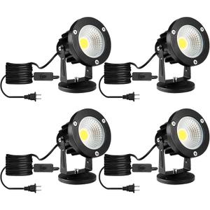 Led Spotlights Outdoor, Warm White 12W Spot Lights Indoor,120V Ceiling Light,Landscape Lighting for Wall,Pond,Picture,Garden,Yard with US 2-Plug(4 Pack)