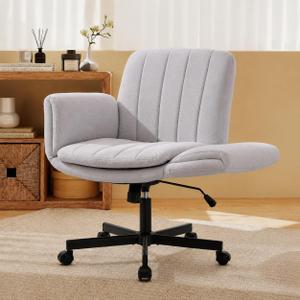 Scevokin Criss Cross Office Chair with Wheels and Arms, Vanity Chair with Back, Comfy Swivel Cross Legged Office Chairs for Ultimate Comfort and Support, Unique Multifunctional Stylish Arms (Grey)