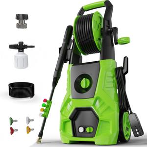 DECOKTOOL 5000PSI PowerWasher with 4 Quick Connect Nozzles, Foam Cannon for Car, Lane, Patio Cleaning, Hydro Jet Pressure Hose Water Wand for Gutter Patio Car Garden Window, Green