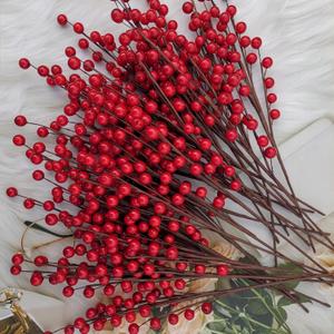 Red Holly Berry Stems for Christmas Tree,Total of 840 Red Berries,16.7in 24Pack Berry Stems,Hang Made Christmas Decor,Artificial Burgundy Berries,Fake Christmas Picks