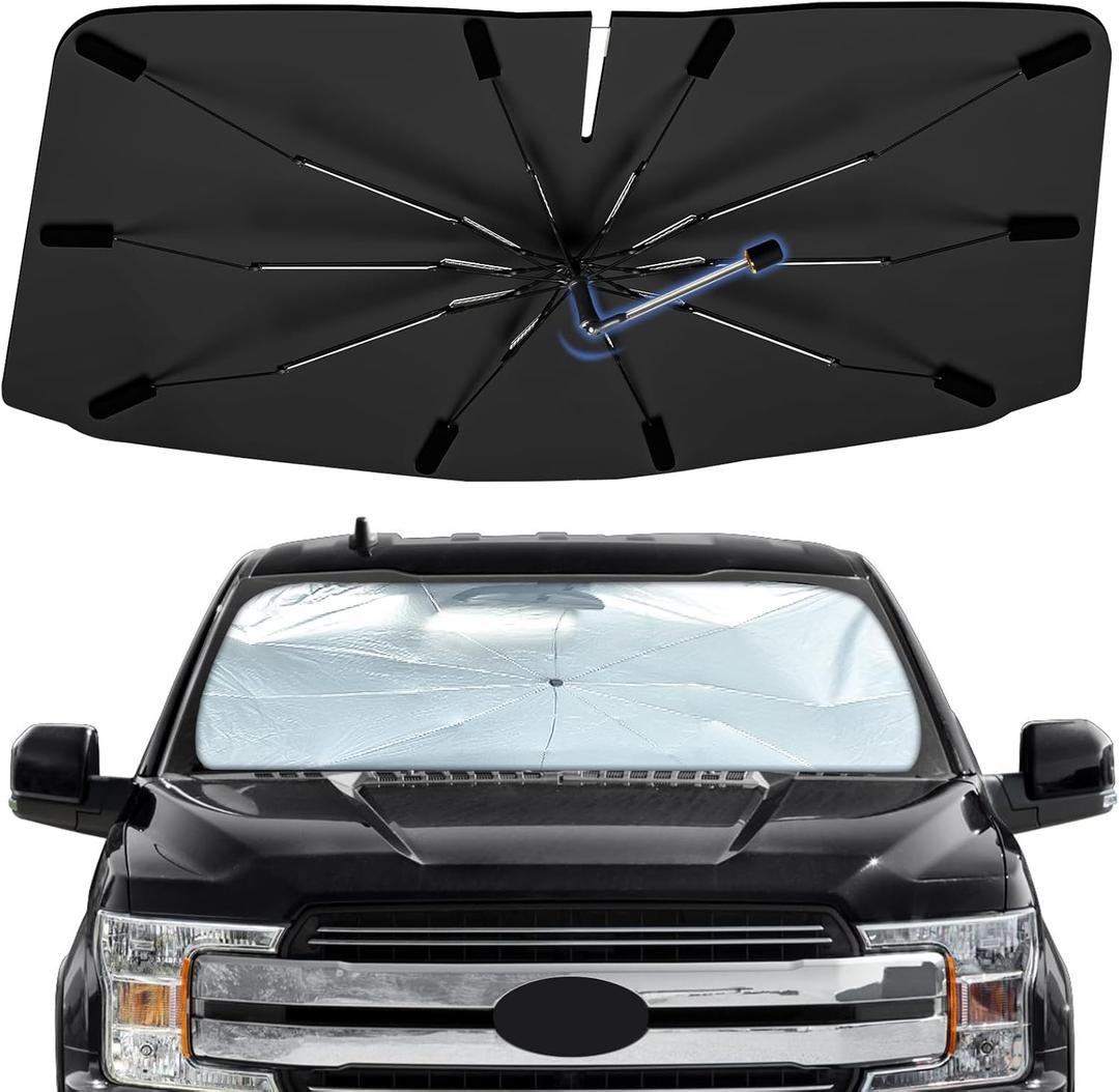 Windshield Sun Shade Umbrella for Ford F150 2015-2020, Foldable Sunshade for Car Front Window, 360 Rotation Automotive Interior UV Protection for Outdoor Parking, Keep Car Cool