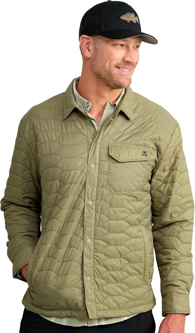 HUK - Men's Scale Shacket, DWR Insulated Performance Fishing Shirt Jacket (X-Large, Overland Trek)