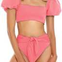 Fisoew Women's High Waist Bikini Sets Tie Knot Tummy Control Swimwear 2 Piece Swimsuits, XL