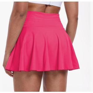 Womens Tennis Skirt with Built-in Shorts High Waisted Pleated Golf Skirts for Women Skater Uniform Cheer Skirt, Extra Large, Hot PInk 