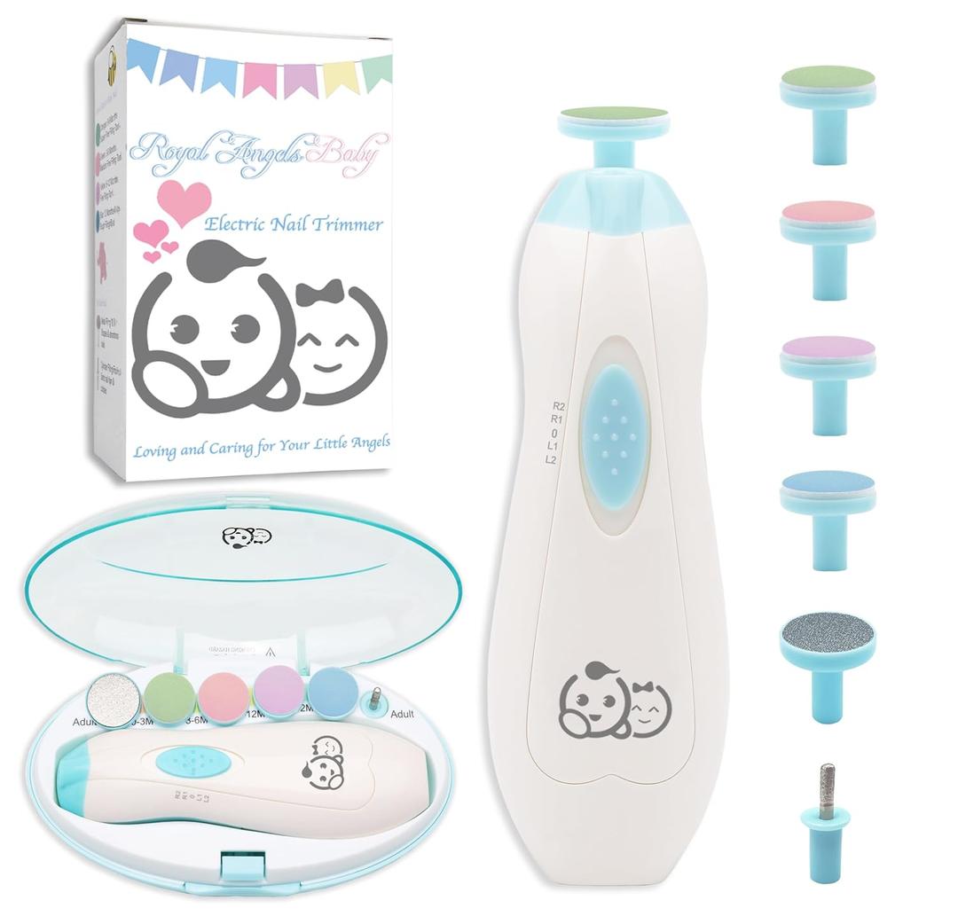 Baby Nail Trimmer 6 in 1, Usage Labeled Case, Royal Angels Baby Electric Nail File, Baby Grooming Kit Manicure Set for Toddler and Adults, Newborn Toddler Toes & Fingernails Nail Care Kit (Babyblue)