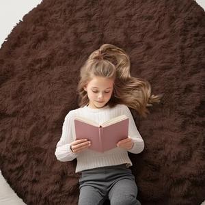 OLANLY Coffee Round Rugs for Bedroom - Machine Washable, 5 ft Circle Area Rugs for Living Room, Soft and Fluffy Shaggy Carpet for Teen Girls and Boys, Nursery Rooms, Dorms, Home Decor Aesthetic