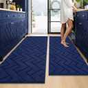 hicorfe Kitchen Runner Rugs and Mats Sets,2 Pieces Absorbent Non-Slip Kitchen Rug,Comfort Kitchen Mat for Floor,Washable for Kitchen,Hallway,Office,Sink,Laundry(20"x59"+20"x48",Navy Blue)