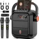 JYX Karaoke Machine with 2 Wireless Microphones, 5200mAh Portable Speaker Set Bluetooth 5.0 Rechargeable PA System with TWS,FM, REC,Stage Subwoofer Supports BT/USB/TF Card/Aux for Party