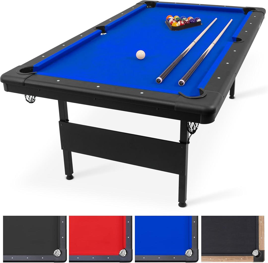 GoSports 7 ft Billiards Tables - No Assembly, Choose Your Color - Portable Pool Table Includes Full Set of Balls, 2 Cue Sticks, Chalk and Felt Brush,Blue