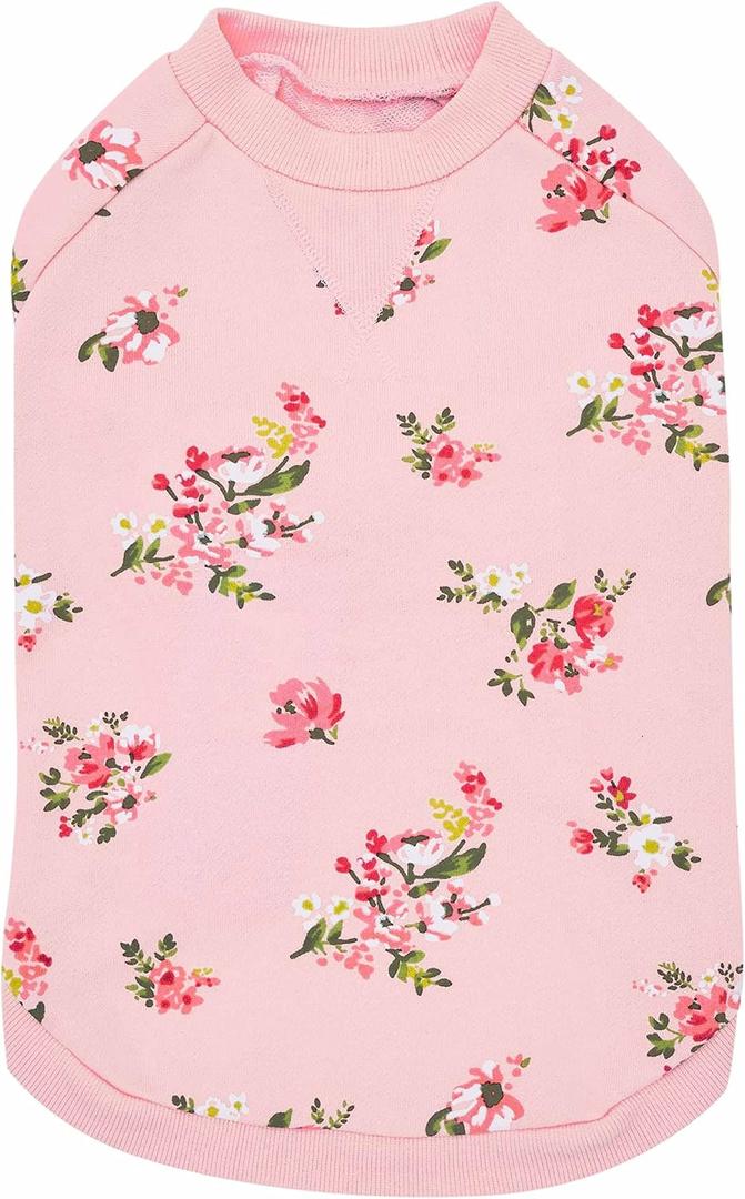 Blueberry Pet 2023 New Spring Scent Inspired Rose Flower Crew-Neck Pullover Dog Sweatshirt in Baby Pink, Back Length 20", Pack of 1 Clothes for Dogs