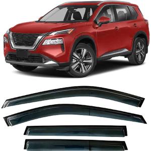 Tape-On Windows Visor 4-Piece for 2021-2023 Nissan Rogue(Not fit Hybrid&Sport) Rain Guards Shield Shade Smoke (black)