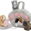 Tezituor 7Pcs Cat Stuffed Animal Set,Plush House with 4 Soft Realistic Kitten Toys,Cats Plushies for Kids Christmas Birthday Halloween Pet Gift Interactive & Travel-Friendly Kitties Carrier Playset