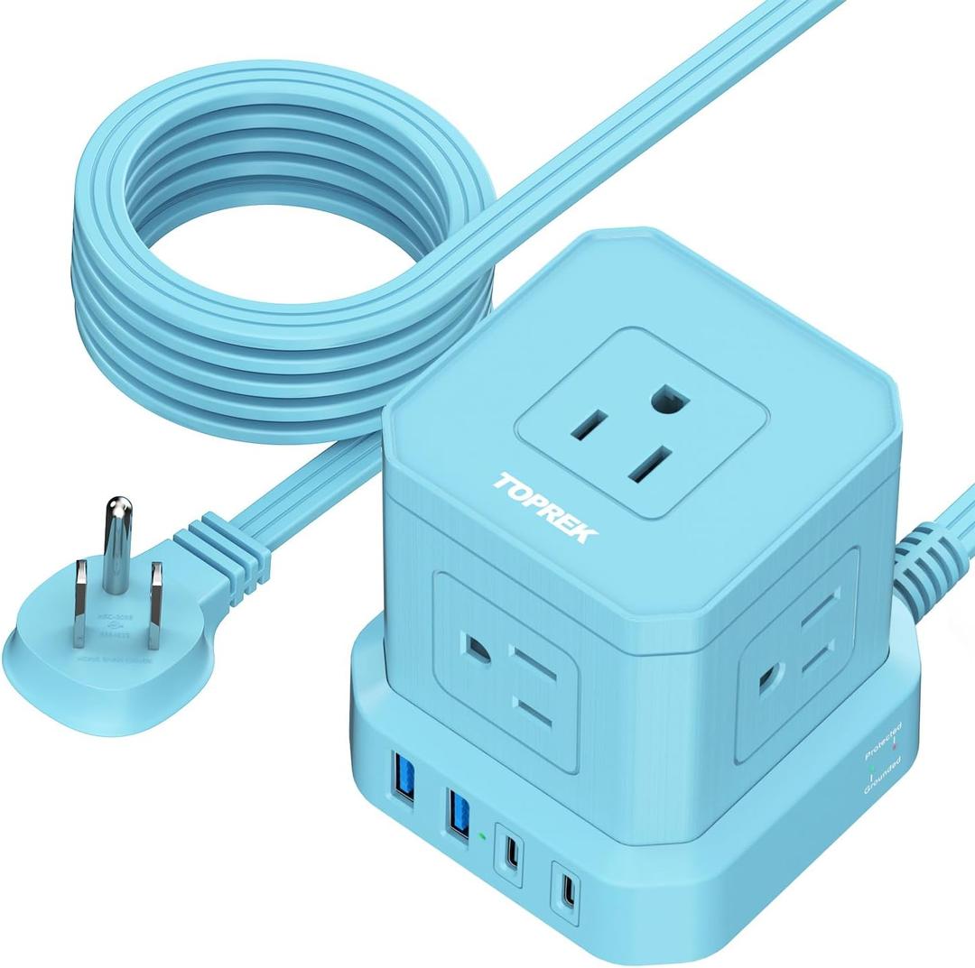 TOPREK Surge Protector Power Strip, 10 FT Flat Extension Cord with 5 Outlets, 2 USB-C & 2 USB-A, Power Strip with USB for Living Room, Nightstand, Office, Travel, Desk Charging Station, 700J