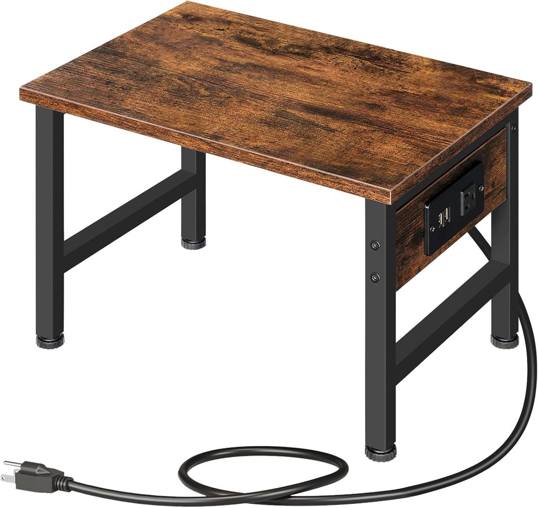 HOOBRO Printer Stand for Desk, Desktop Printer Stand with Charging Station, Small Printer Table with Storage Hook, Under Desk Printer Cart, File Rack for Home Office BF01UPS01