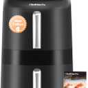 12QT Large Double Air Fryer, Family-Size Dual Airfryer with 2 Baskets, SyncHeat Even Heating, Stacked Compact Design, Smart Finish & Match Cook, PFAS-Free Nonstick, Dishwasher-Safe, Ash Black