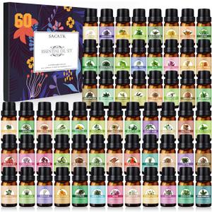 SACATR Essential Oil Set - Perfect for Diffuser, Massage, Soap, Candle, Bath Bombs Making, 60x10ml(0.33fl.oz)