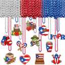 Kenning 48 Sets Puerto Rico Beaded Necklaces 12 Styles Cards Puerto Rico Charms Souvenirs Gifts Pr Flag Party Favors Necklaces Bulk for Pr Patriotic Anniversary National Day Decorations