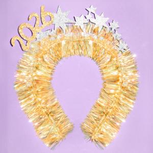 Xo, Fetti NYE 2026 Headband | Gold Glitter, Silver Stars, New Years Eve Party Accessories, Photo Booth Props, Sparkly Tinsel, Girls Night Glam