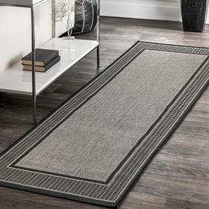 nuLOOM 2' x 12' Outdoor Performance Area Rug, OEKO-TEX Certified, Weather Resistant, High Traffic, Patio, Balcony, Outside, Gris Grey (2' x 12' (Rectangular))