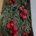 4 Pack Flocked Mini Christmas Wreath Candle Rings  9"x3.5" Snowy Cypress Wreaths with 20 Branches 21 Red Berries & 3 Pinecones, Small Xmas Candle Wreath Decor for Cabinet Table Centerpiece Holiday
