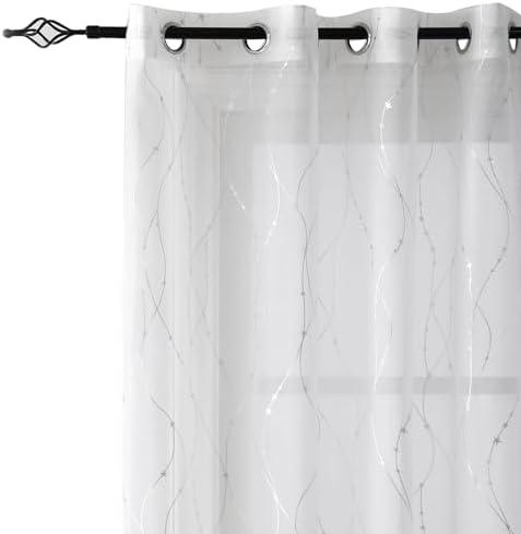 SMILE WEAVER White Sheer Curtains 84 Inch Length for Living Room,Silver Print Light Filtering Semi Sheer Curtains for Bedroom,Privacy & Light Weight Voile Transparent Grommet Window Drapes 2 Panels