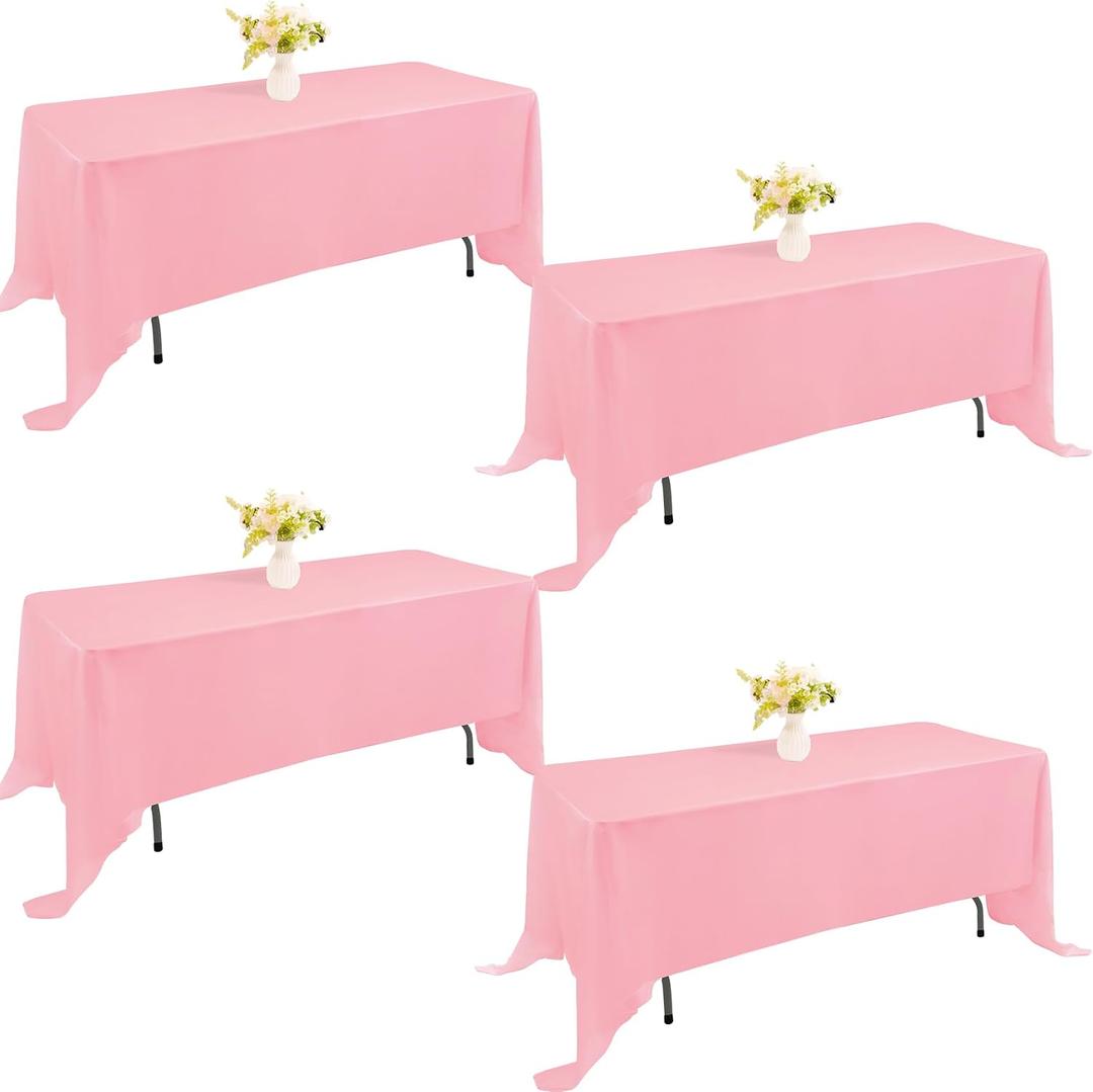 4 Pack Rectangle Tablecloth for 6 Foot Tables Washable Polyester Table Cover for Wedding Dining Table Parties Banquet70x120 Pink