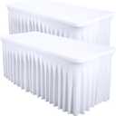 Shillance 2 Packs White Spandex Table Covers 4 Foot, Fitted Stretch Table Cloth with Skirts 48x24 Inch, Wrinkle-Free Floor Length Rectangle Tablecloths for Weddings Parties Banquets Events