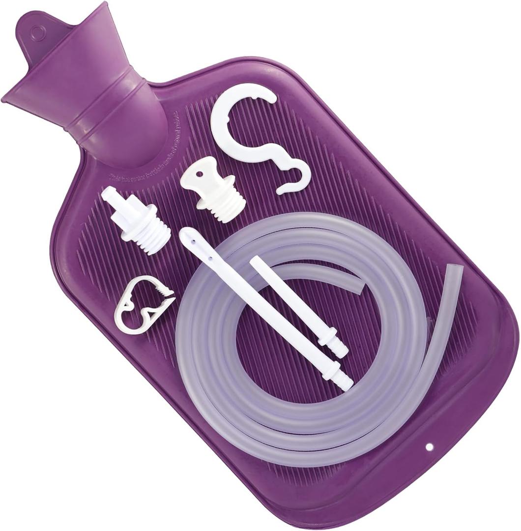Enema Bag Kit with 5ft Hose Coffee Enemas at Home Water Shower Douche Colon Detox Cleanse Kit with Tubing, Tips, Clamp and Hook (Purple)