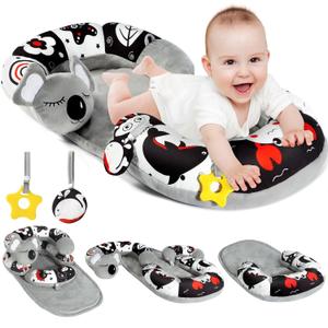 URMYWO Tummy Time Mat - 4 in 1 Cozy Tummy Time & Seated Support Pillow, Tummy Time Pillow for Newborn 0-12 Months, Infant Baby Sit Me Up Floor Seat Early Sensory Development Gifts Tummy Time Play Toys (Black)