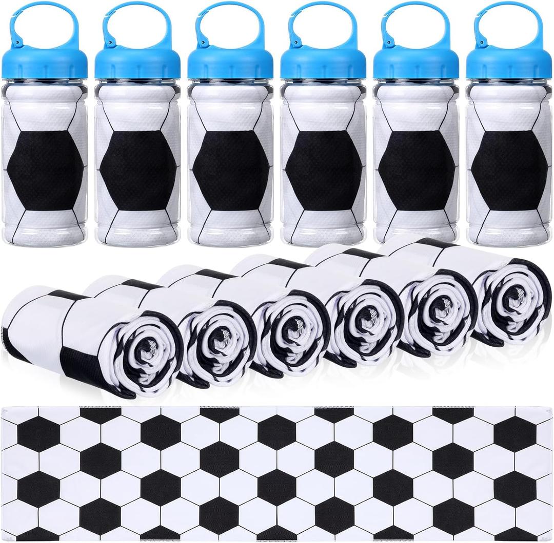 12 Pack Soccer Cooling Towels, Soccer Ice Towels for Neck, 40"x12" Breathable Chilly Towel with Plastic Container, Microfiber Sport Towel for Players Team Gift Sport Party Favors (Black,white)