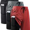 JWJ Mens 2 in 1 Running Shorts Quick Dry Gym Athletic Workout Clothes with Side Pockets,Large