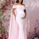 JustVH Women's Maternity Mesh Off Shoulder Chiffon Maxi Photoshoot Dress for Baby Shower Cloak Outfit Maxi Photography Gown (Pink, M)