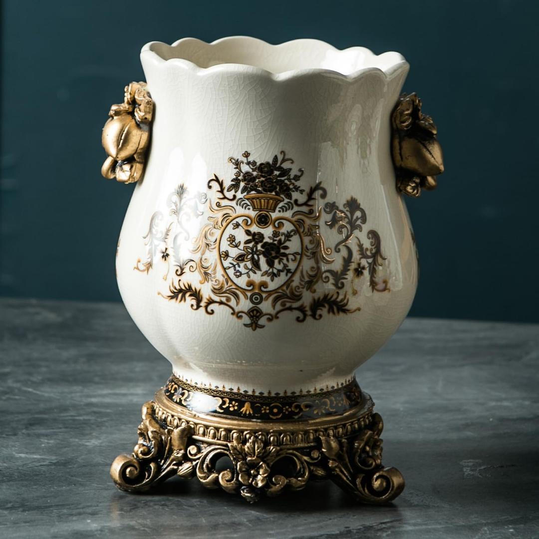 Ceramic Resin vase 16.9-inch ice Cracked Pattern Retro Antique Home Decoration Dining Table Living Room Kitchen Bedroom Bookshelf Office Coffee Table Dining Room Fireplace (Color 2)
