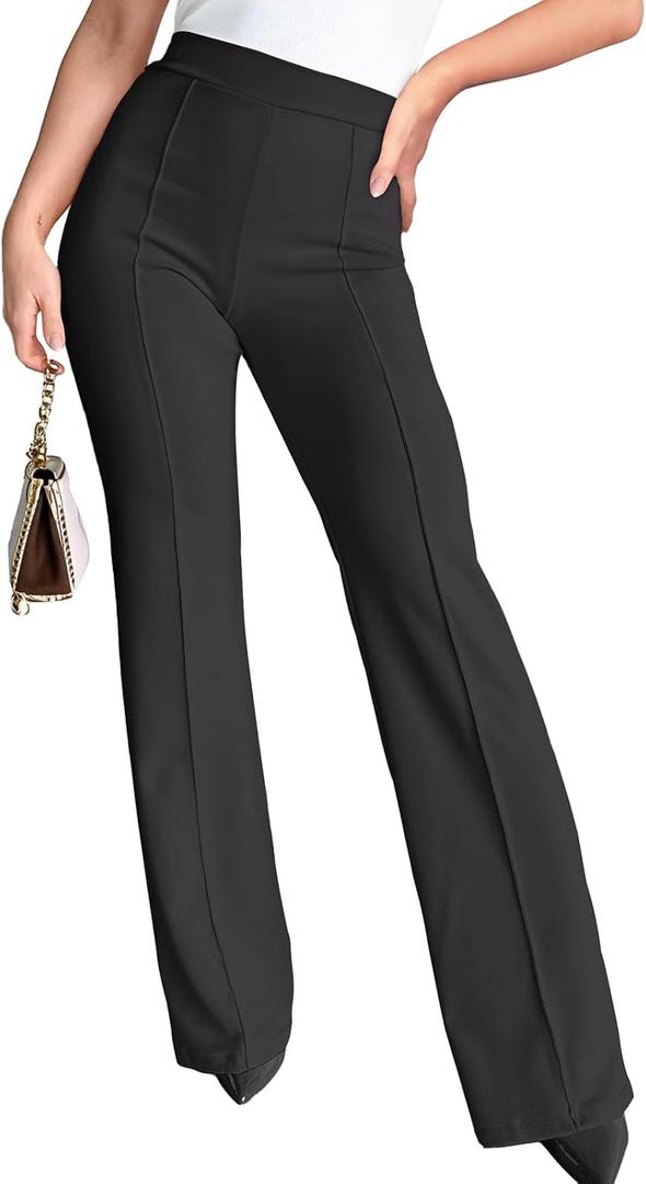 Agenlulu Wide Leg Dress Pants for Women Elastic High Waist Straight Leg Pants Business Casual Pull on Office Work Slacks (Large, Black)