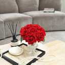 Velvet Roses in Crystal Glass Vase, Artificial Flowers with Vase, Silk Flower Arrangements for Home, Wedding, and Office Décor Table Arrangement Centerpiece, Red
