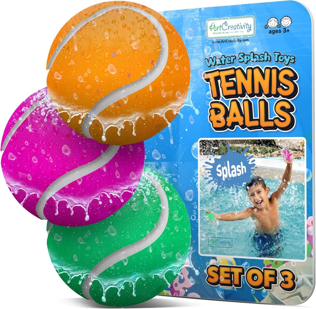 ArtCreativity Tennis Balls Water Splash Toys - Set of 3 - Spongy Bath Toy for Kids - Vibrant Colors with 3 Different Ball Designs - Bathtub Toy for Fun in The Tub - Kids Pool Toys & Pool Accessories