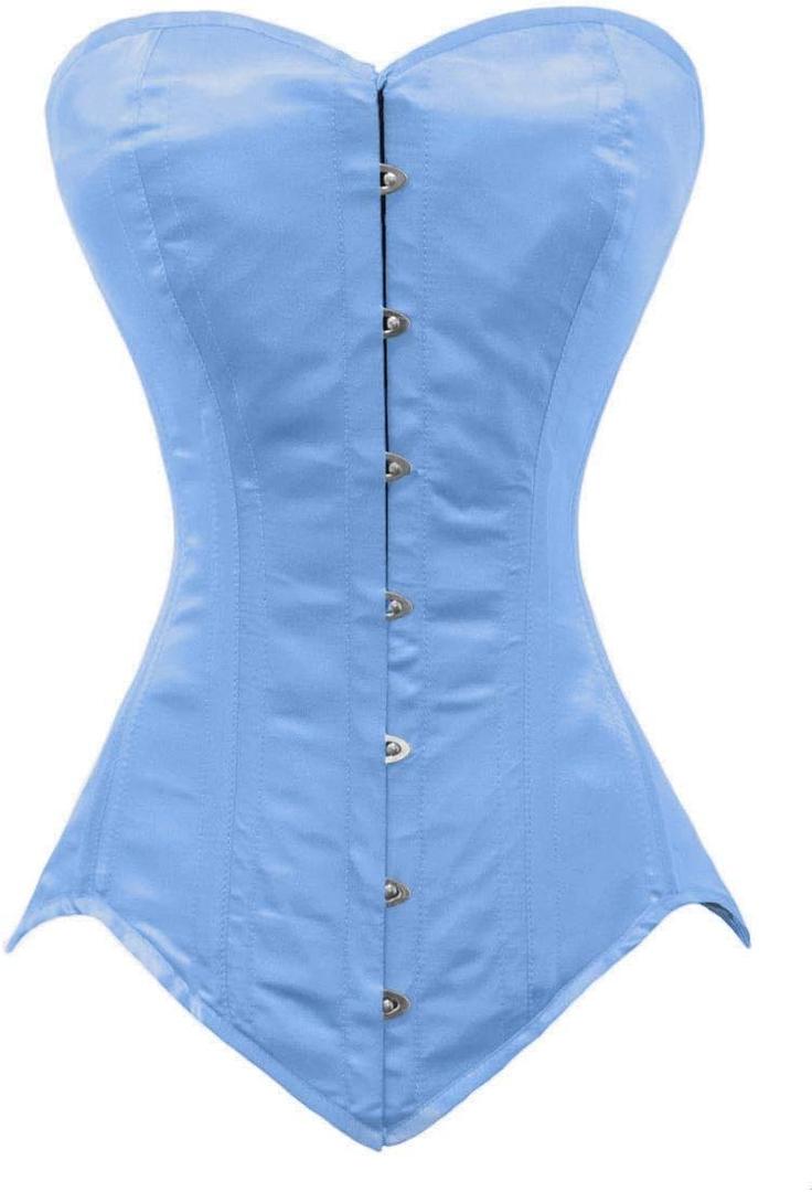 luvsecretlingerie Heavy Duty 26 Double Steel Boned Waist Training Satin Normal Torso Over bust Shaper Corset #8151-OT-SA (Medium, Light Blue Satin (Normal Torso-fit Well for 5'4"/163cm and Above))