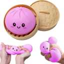 Mystery Dumpling Squishy Toy,Dumpling Stress Ball, Anxiety Relief,Fidget Toys Adults & Teens,Bun with Food Steamer Stretchy Desk Toys(Purple)