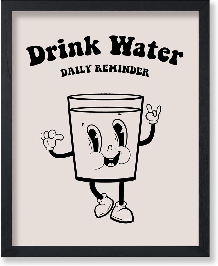 Poster Master Drink Water Print - Retro Daily Reminder Poster - Health & Water Art - Black Preppy Wall Design - Trendy & Funky Art - Kitchen or Dining Room Wall Decor - 8x10 UNFRAMED Wall Art (8L" x 10W", Style-06)